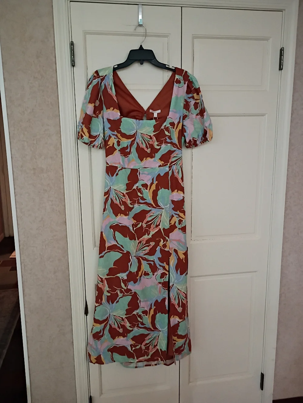 Gianni Bini Brown Floral Square-Neck Puff Sleeve Midi Dress - Picture 3 of 5